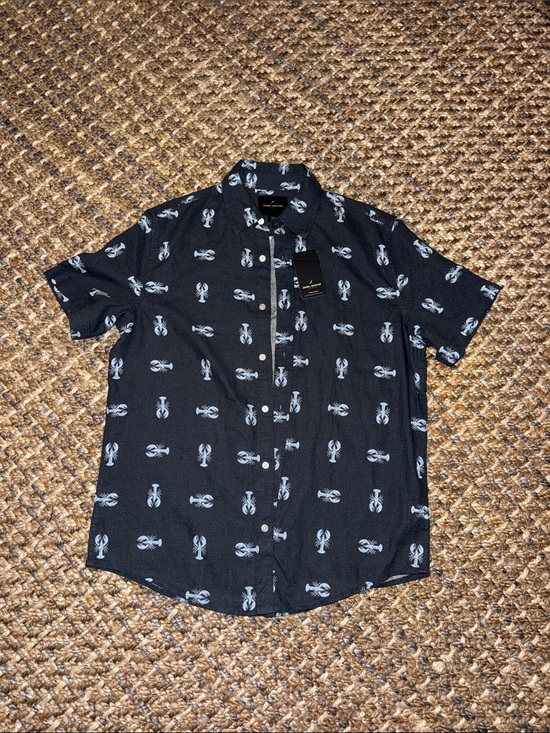 Daniel Hechter Other - Daniel Hechter Navy Short-Sleeve Button-Down Shirt with Light Blue Lobster Motif